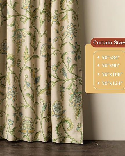Maison d' Hermine Curtains for Living Room 100% Cotton 84 inch Length One Panel Light Filtering Curtains for Bedroom Windows with Rod and Loop Pockets Drapes (Artisan Love Mint, 50" W x 84" L)