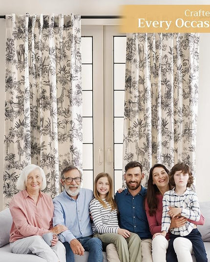 Maison d' Hermine Curtains for living room 100% Cotton 108 inch length Two Panels Light Filtering Toile Curtains for Bedroom Windows with rod and loop Pockets Drapes (Savana Jouy Black, 50"W x 108"L)