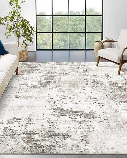 6x9 Modern Abstract Area Rug Non Slip Non Shedding Rug Low Pile Stain Resistant Machine Washable Rug Soft Carpet for Bedroom Living Room, Taupe/Beige
