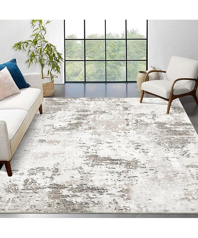Living Room 8x10 Washable Modern Abstract Rug Faux Wool Accent Ultra Soft Non Slip Non Shedding Accent Rug for Bedroom Dining Room Office Home, Taupe/Beige