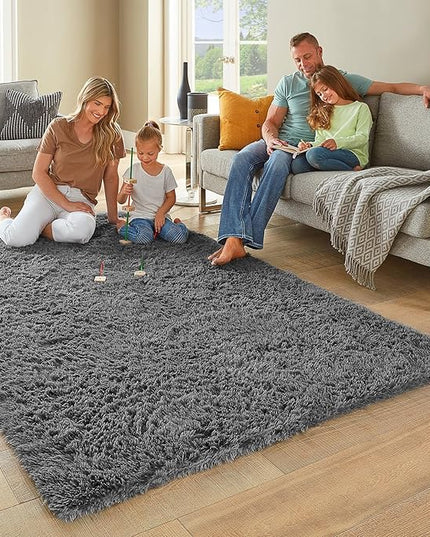 Ophanie Area Rugs for Living Room Bedroom, Upgrade Non-Slip Fluffy Soft Grey Shag Carpet, Indoor Floor Gray 4x6 Fuzzy Shaggy Living Room Plush Rug for Kids Home Dorm Decor Aesthetic