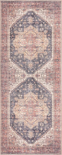GLN Rugs Traditional Collection - Machine Washable Area Rug, Traditional Washable, Non Slip, Low Pile Chenille Rug, Living Room, Bedroom, Kitchen Rug (2'6"x7' Black/Terra)