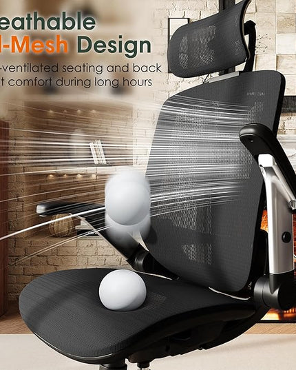 GABRYLLY Ergonomic Office Chair, High Back Home Desk Chair with Headrest, Flip-Up Arms, 90-120° Tilt Lock and Wide Cushion, Big and Tall Mesh Chairs for Man Woman, Black Task Chair