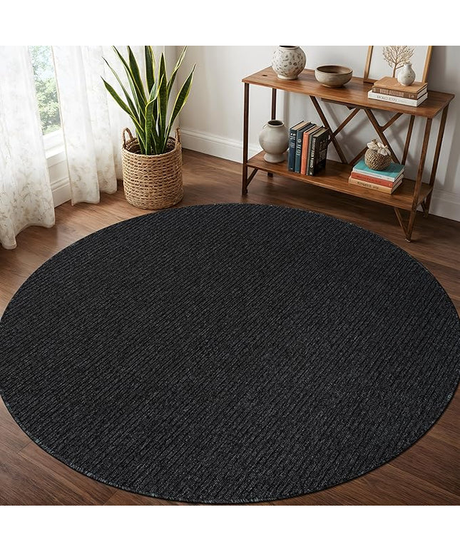 Beverly Rug Non-Slip Modern Rug 4 Round Solid Traditional Rubber Backing Machine Washable Soft Thin Indoor Area Rugs for Living Room Stain Resistant Non Shedding Casual Carpet (4 Round Dark Gray)