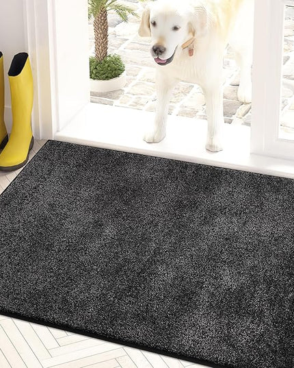 PURRUGS Dirt Trapping Door Mat 24" x 35.5", Non-Slip Machine Washable Entry Rug, Shoe Scraper, Dog Doormat, Super Absorbent Welcome Mat for Front & Back Door, Muddy Shoes & Paws, Charcoal