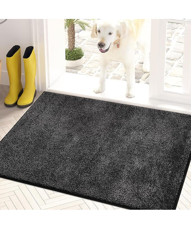 PURRUGS Dirt Trapping Door Mat 20" x 31.5", Non-Slip Machine Washable Entry Rug, Shoe Scraper, Dog Doormat, Super Absorbent Welcome Mat for Front & Back Door, Muddy Shoes & Paws, Charcoal