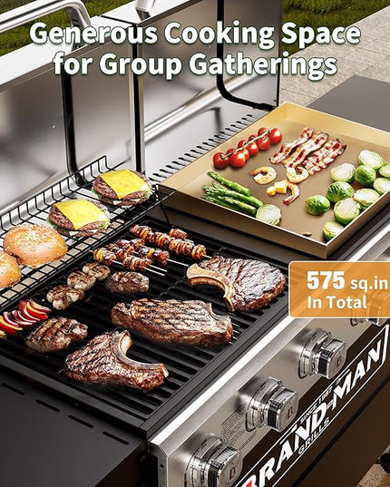 Brand-Man Griddle Grill Combo 6-Burner, 2 in 1 Versatile Propane Gas Grill and Griddle with Double Stainless Steel Lids, BBQ Combo for Outdoor Kitchen & Backyard Barbecue Cooking