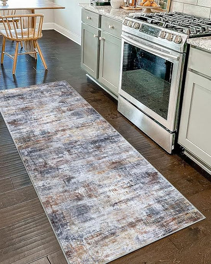 IOHOUZE Abstract Runner Rug 2x7 Ft Washable Runners for Hallways, Non Slip Kitchen Runner Printed Faux Wool Entryway Runners Indoor, Modern Abstract Floor Carpet for Hall Kitchen Bedroom, Orange Grey