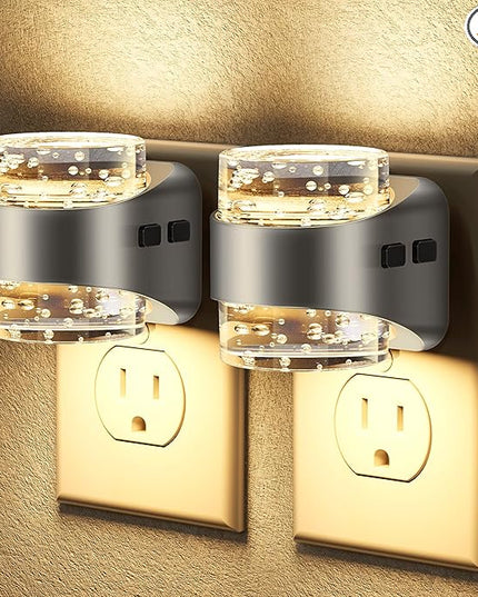 Briignite LED Night Light Plug into Wall[2 Pack], Dimmable Night Light with Bubble Design 3000K Warm & 5 Brightness Levels, Dusk to Dawn Sensor Nightlights for Nursery, Hallway, Bathroom, Kids Room