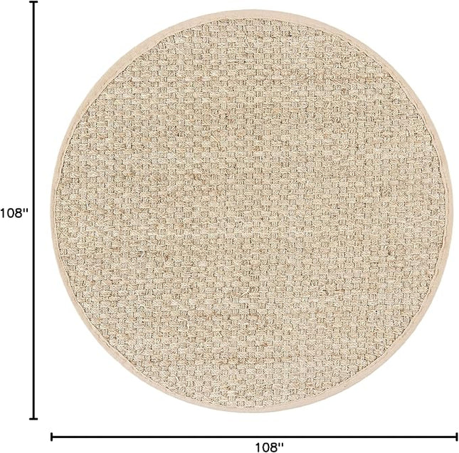 SAFAVIEH Area Rug 9' Round - Natural Fiber Collection - Large - Natural & Beige, Seagrass, Basketweave Pattern with Border (NF114A)