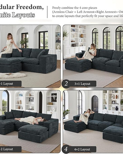 110" Sectional Couches for Living Room Boneless Couch Upholstered Cloud Couchs Sectional Modular Sectional Sofa with L Shaped