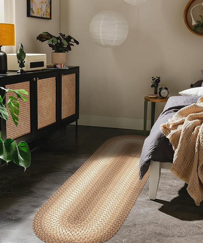 Tranquility TQ52 Natural 2' x 6' Runner - Braided Area Rug, Home Decor, Floor Mat or Bedroom Rug - Easy Care, Ideal for High Traffic Areas in Hallway and Living Room - Made in USA
