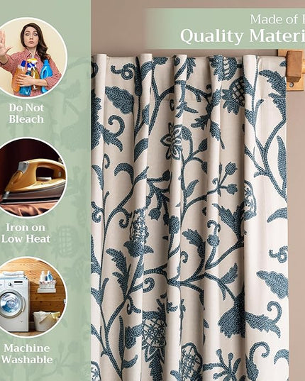 Maison d' Hermine Curtains for living room 100% Cotton 84 inch length Two Panels Light Filtering Curtain for Bedroom Windows with rod and loop Pockets Drapes (Artisan Love Norwegian Blue, 50"W x 84"L)