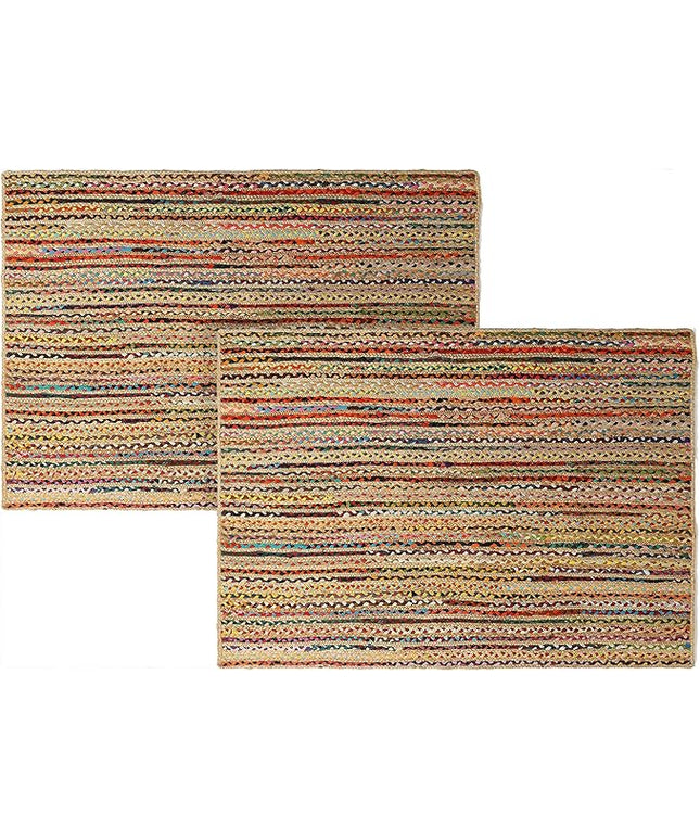 REDEARTH · Jute Cotton Chindi Area Rug - 4'x6' Rectangular Rug, Handwoven, Non-Shedding, Soft & Durable – Multi Tones for Home Décor in Living Room, Dining Room, Bedroom, Set of 2