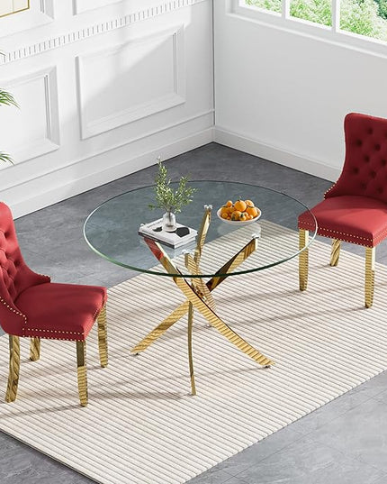 HomVent Round Glass Dining Table Set for 2, Modern Tempered Glass Kitchen Table Set and Chairs, Round Glass Dining Room Table Set for Kitchen