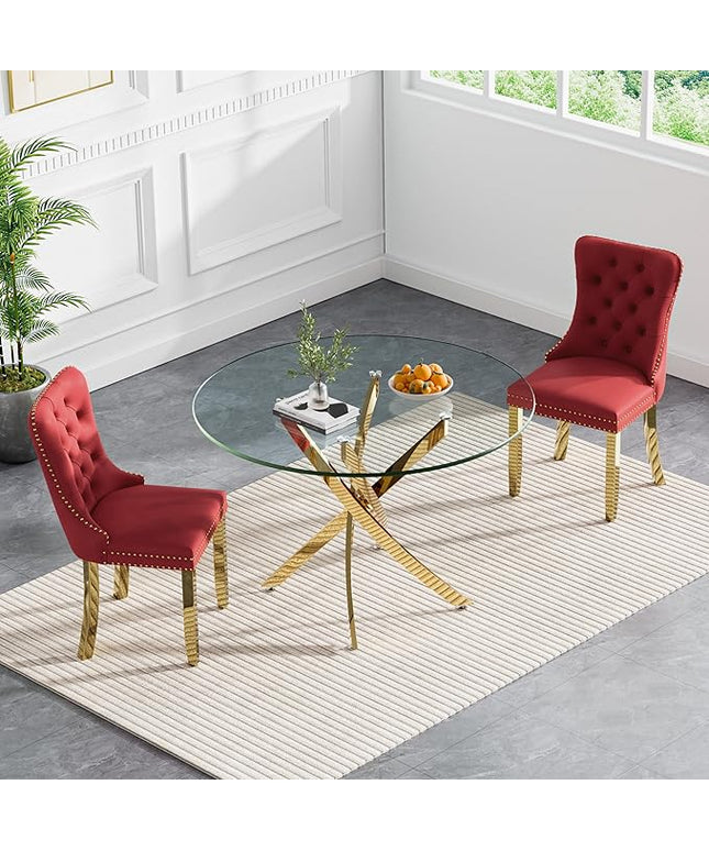 HomVent Round Glass Dining Table Set for 2, Modern Tempered Glass Kitchen Table Set and Chairs, Round Glass Dining Room Table Set for Kitchen