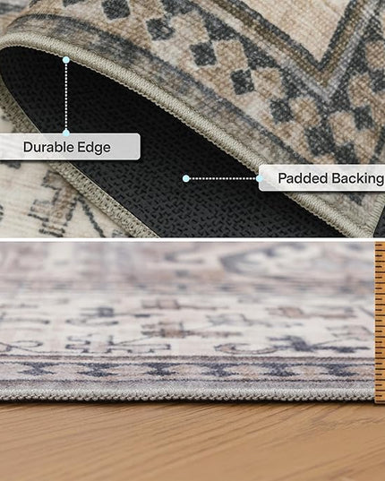 ReaLife Rugs Machine Washable Area Rug - Living Room Bedroom Bathroom Kitchen Entryway Office - Padded Low Pile Stain Resistant Premium - Boho Farmhouse Vintage - Paz - Beige Gray Ivory 2'6" x 6'