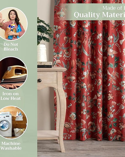 Maison d' Hermine Curtains for Living Room 100% Cotton 84 inch Length One Panel Light Filtering Curtains for Bedroom Windows with Rod and Loop Pockets Drapes (Dalida Terracotta, 50" W x 84" L)