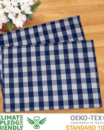 Urban VillaPlacemats for Dining Table 100% Cotton Placemats 14''x20'' Over Sized Tablemats Set of 6 Placemats Blue/White Buffalo Check Tablemats for Family Dinners Wedding PartiesPlacemats