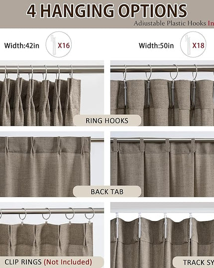 RAIN CITY Pinch Pleated Sheer Curtains 90 Inches Long, Back Tab Hook Drapes for Track System, Bohemian Retro Window Treatments for Bedroom/Living Room 2 Panels Set 42 x 90 Khaki