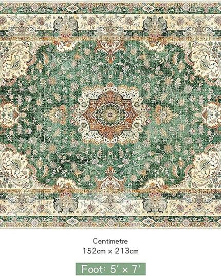 5'x7' Area Rugs Washable,Green Rug for Living Room Bedroom,Large Boho Vintage Bohemian Distressed Oriental Carpet Non Slip,Retro Sage Floral