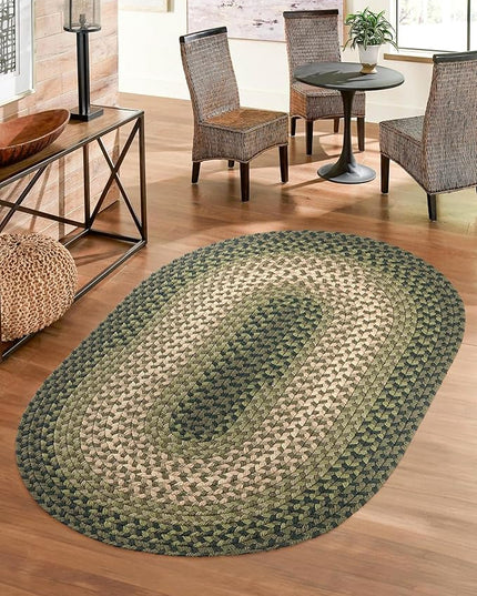 Tranquility TQ22 Green 10' x 13' Oval - Braided Area Rug, Home Decor, Floor Mat or Bedroom Rug - Easy Care, Ideal for High Traffic Areas in Hallway and Living Room - Made in USA