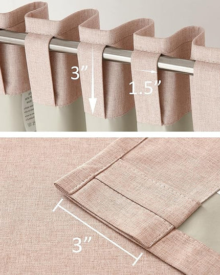 DUALIFE Faux Linen Blackout Baby Pink Curtains 80 Inch Long,Farmhouse Back Tab Rod Pocket Curtains Room Darkening Thermal Insulated Drapes for Bedroom Living Room,W50 x L80,2 Panels
