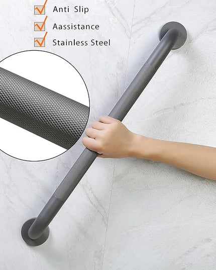 Shower Grab Bar, 2 Pack 16 Inch Gray Bathroom Grab Bar, 1.25" Diameter 304 Stainless Steel Anti-Slip Grab Bars for Bathtubs and Showers, Handicap Shower Grab Bar for Seniors Elderly