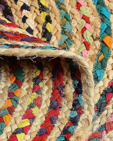 REDEARTH · Jute Cotton Chindi Area Rug - 2'x3' Oval Rug, Handwoven, Non-Shedding, Soft & Durable – Multi Tones for Home Décor in Living Room, Dining Room, Bedroom