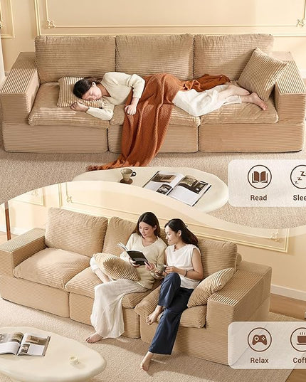 106.3” Sectional Couches for Living Room, Cloud Couch, Modular Sectional Sofa, Convertible Sofas Bed, Deep Seat Sofa, Corduroy,Camel