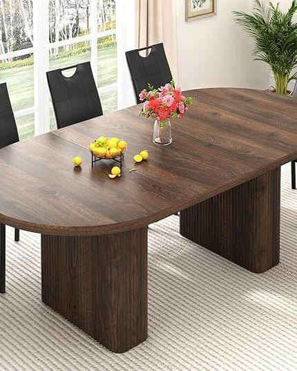 70.8 in Dining Table for 4 5 6 | Modern Walnut Rectangular Kitchen Table W/Waterproof Wood Tabletop,Farmhouse Long Dining Room Tables W/Foot Pads&Wood Strip Base for Kitchen Living Room
