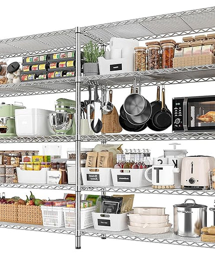 REIBII 69.8" W Storage Shelves 1510LBS Wire Shelving Unit 5 Tier Metal Shelving for Storage Rack Shelves Adjustable Heavy Duty Garage Shelf Pantry Shelves Kitchen Shelving,69.8"Wx15.8"Dx72.4"H,Chrome