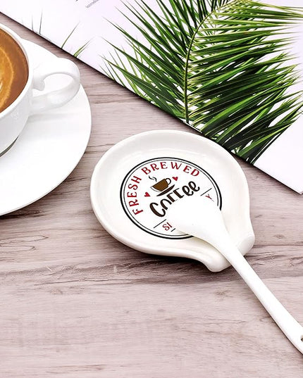 Funny Coffee Colored Pattern Ceramic Coffee Spoon Holder-Coffee Spoon Rest -Coffee Station Decor Coffee Bar Accessories-Coffee Lovers Gift for Women and Men (Fresh Brewed Coffee Served Daily)