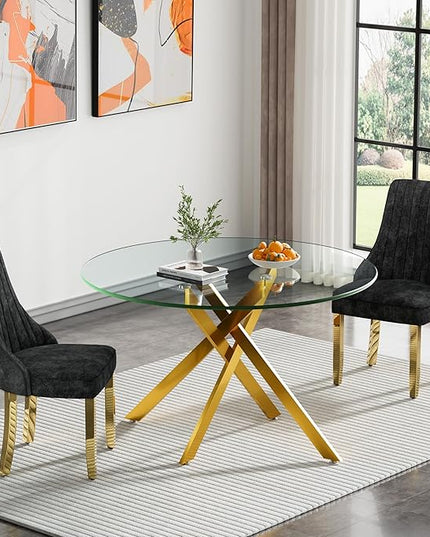 Round Glass Dining Table Set for 2, 47'' Clear Circular Kitchen Table and Chairs Set, 3PCS Modern Circle Dining Room Table Set with 2 Dining Chair for Home