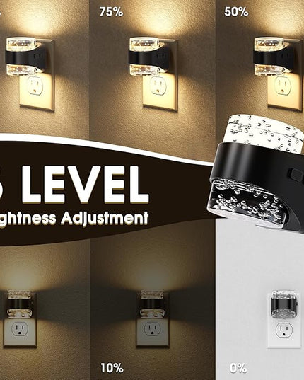 Briignite LED Night Light Plug into Wall[2 Pack], Dimmable Night Light with Bubble Design 3000K Warm & 5 Brightness Levels, Dusk to Dawn Sensor Nightlights for Nursery, Hallway, Bathroom, Kids Room