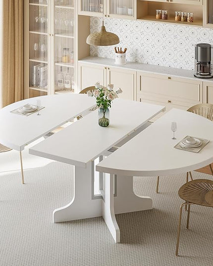 iPormis 59" Round Extendable Dining Table for 4-6, Modern Kitchen Table with Heavy Duty Pedestal Base & Wooden Top, Oval Dining Room Table for Dining Living Room, Easy Assembly, White