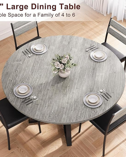 Round Dining Table for 4,Kitchen Dining Room Circle Dinner Pedestal Table,Space Saving Wood Kitchen & Dining Room Furniture (Grey, 47In)