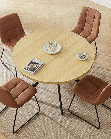 45.3 Inch Modern Round Dining Table for 4, Space-Saving Dinette with Carbon Steel Legs for Home Kitchen Apartment(Cream Table)