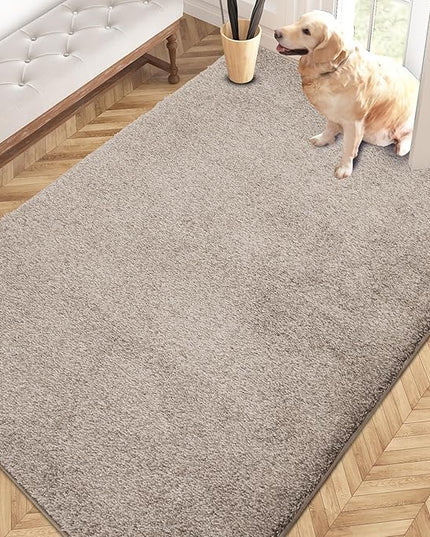 PURRUGS Easy Care Area Rug 4ft x 6ft, Non-Slip Machine Washable Entryway Rug, Dog Door Mat, Stain Resistant Accent Rug for Hallway, Living Room, Bedroom and Mudroom, Taupe