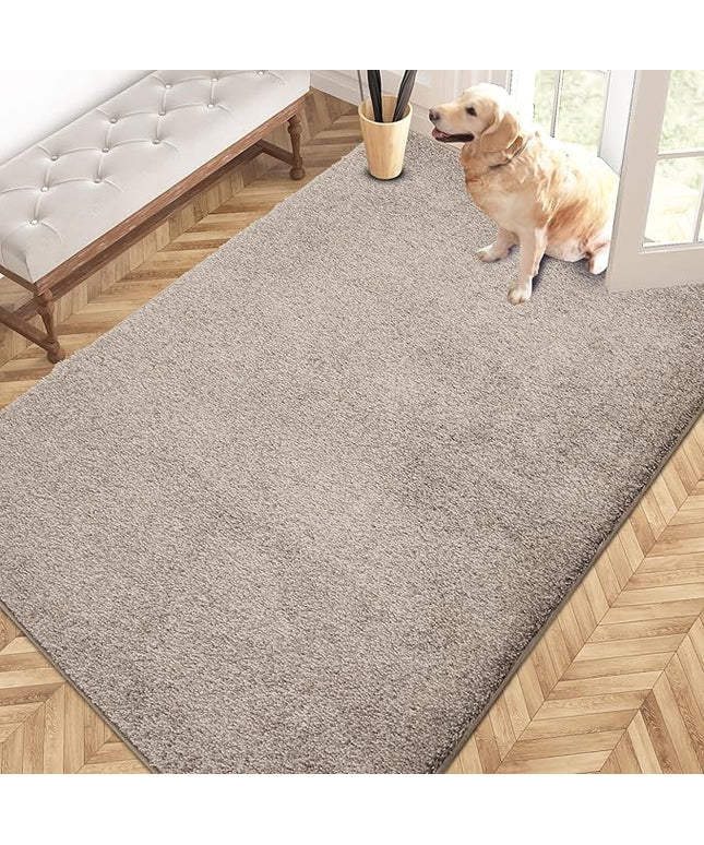 PURRUGS Easy Care Area Rug 4ft x 6ft, Non-Slip Machine Washable Entryway Rug, Dog Door Mat, Stain Resistant Accent Rug for Hallway, Living Room, Bedroom and Mudroom, Taupe