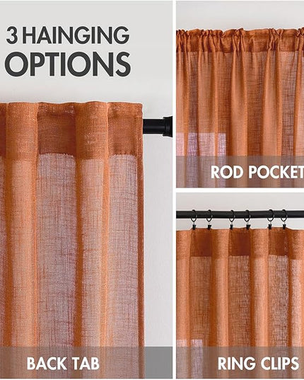MIULEE Orange Curtains 84 Inch Length 2 Panels for Bedroom Living Room, Soft Thick Linen Textured Window Drapes Semi Sheer Light Filtering Back Tab Rod Pocket Burlap Look Fall Boho Decor