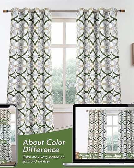 DriftAway Alexander 80% Blackout Curtains for Living Room 250GSM Pattern Match Thermal Insulated Room Darkening Geo Moroccan Mid Century Grommet Bedroom Drapes 2 Panels 52 Inch by 96 Inch Loden Green