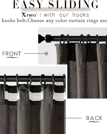 XTMYI Brown Linen Sheer Curtains for Living Room,Pleated Back Tab Light Filtering Curtain Drapes 90 Inches Long 2 Panels Set