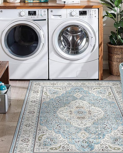 Ciicool Washable Vintage Area Rug, 2x3ft Small Boho Rug, Ultra Soft Rugs for Entryway, Non-Slip Entry Rugs Oriental Low-Pile Indoor Mat Floor Carpet for Entrance Bedroom Kitchen Bathroom Foyer Decor