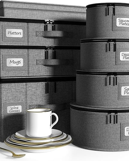 Sorbus China Storage Containers Hard Shell - Glass & Dish Storage Containers for Transport, Moving, Party - 8 Pc Stackable Plate Storage Set for Dinnerware, Mugs, Cups - Felt Plate Protectors Included