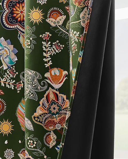 XiDi Green Floral Curtains 108 Inches Long 2 Panels Vintage Patterned Blackout Curtains for Living Room Thermal Insulated Grommet Luxury Cottage Core Botanical Printed Drapes Moss Green 52x108