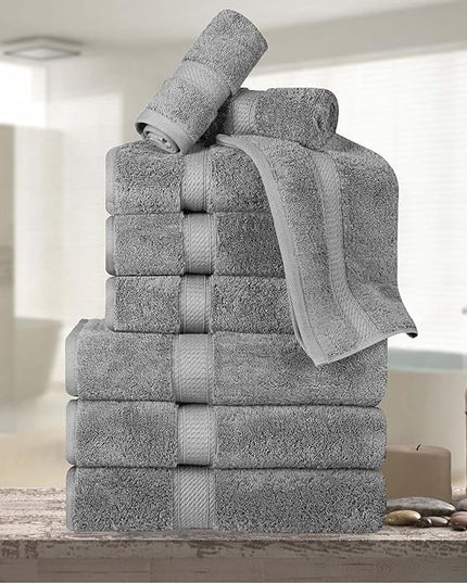 Superior Egyptian Cotton Pile 9 Piece Towel Set, Includes 3 Bath, 3 Hand, 3 Face Towels/Washcloths, Ultra Soft Luxury Towels, Thick Plush Essentials, Guest Bath, Spa, Hotel Bathroom, Charcoal