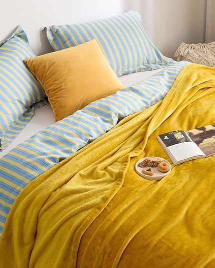 Bedsure Fleece Blanket Queen Blanket Gold Yellow - Bed Blanket Soft Lightweight Plush Fuzzy Cozy Luxury Microfiber, 90x90 inches