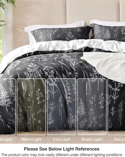 Love's cabin Black Twin Comforter Set - Twin XL Size Comforter Set Dorm Bedding, 2 Pieces Cute Floral Bedding, Soft Reversible Flowers Comforter, 1 Comforter & 1 Pillow Sham