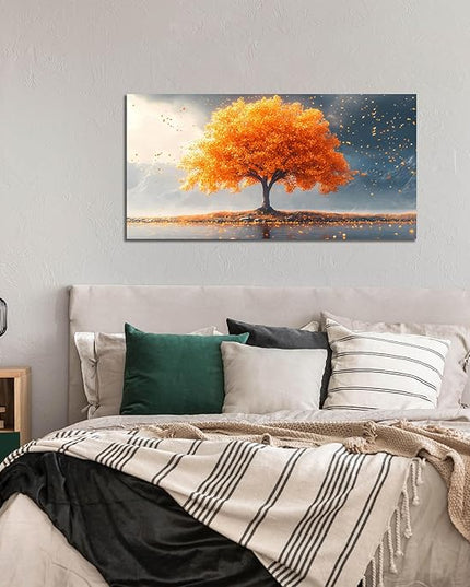 Zoyotago Large Tree of Life Wall Art for Living Room Bedroom Office Orange Tree Fall Landscape Picture Modern Artwork Canvas Prints 20x40 Inch